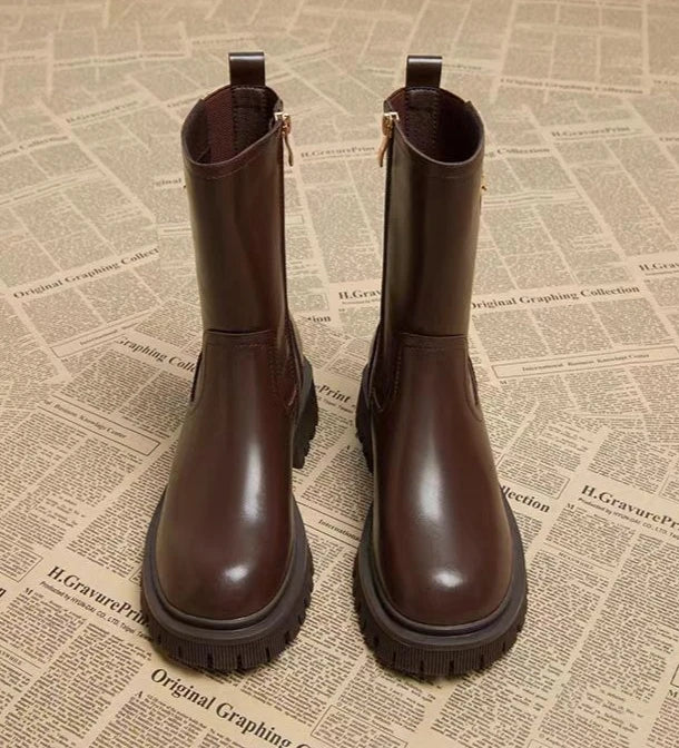 Leather Platform Women's Ankle Boots Autumn Winter Chelsea Female Short Shoes Round Toe Booties Trend 2025 Designer Luxury Boot
