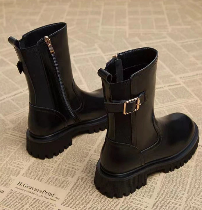 Leather Platform Women's Ankle Boots Autumn Winter Chelsea Female Short Shoes Round Toe Booties Trend 2025 Designer Luxury Boot