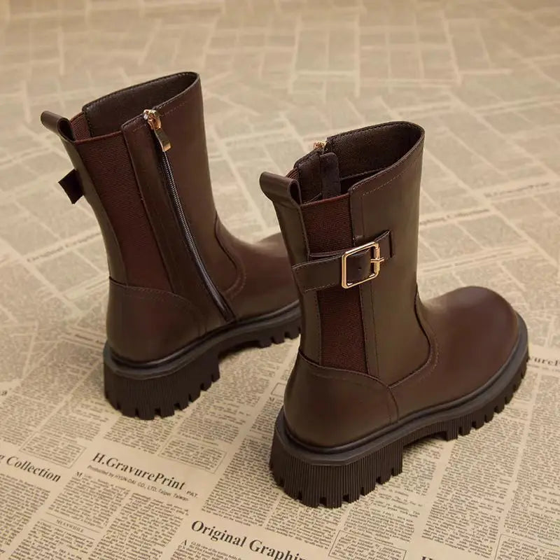 Leather Platform Women's Ankle Boots Autumn Winter Chelsea Female Short Shoes Round Toe Booties Trend 2025 Designer Luxury Boot