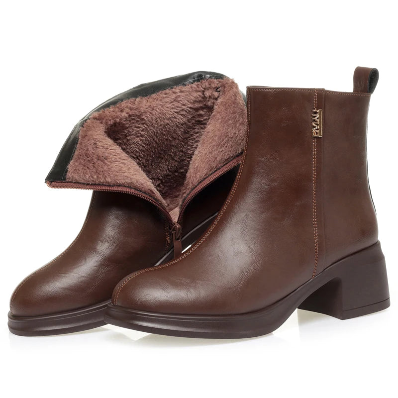AIYUQI Women's Ankle Boots Wool Warm 2025 New Genuine Leather Snow Boots for Women Large Size Fashiona Retro Winter Boots