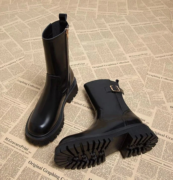 Leather Platform Women's Ankle Boots Autumn Winter Chelsea Female Short Shoes Round Toe Booties Trend 2025 Designer Luxury Boot