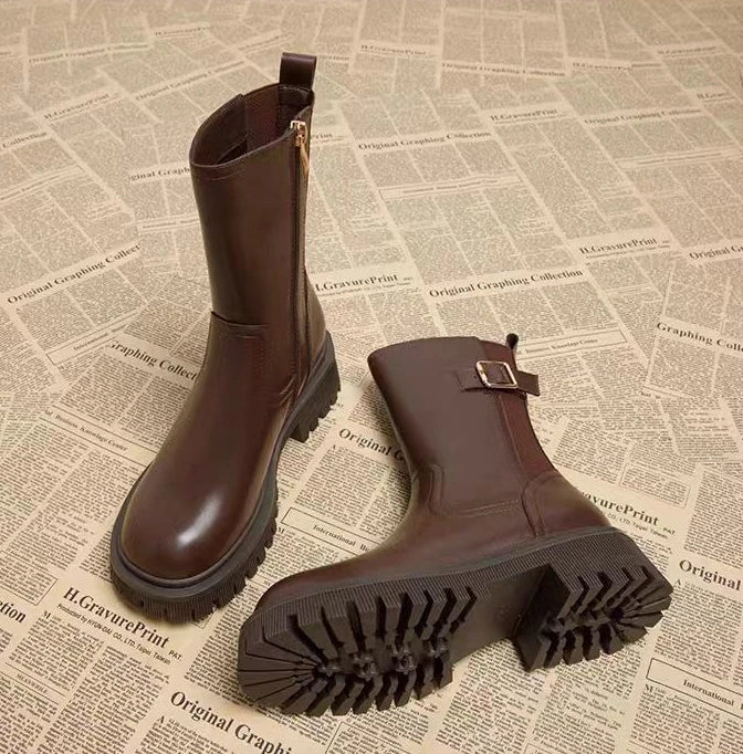 Leather Platform Women's Ankle Boots Autumn Winter Chelsea Female Short Shoes Round Toe Booties Trend 2025 Designer Luxury Boot