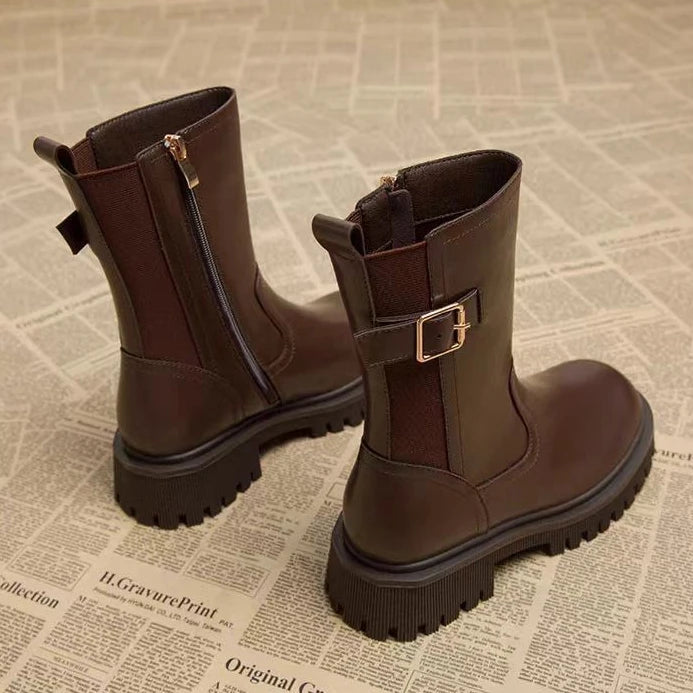 Leather Platform Women's Ankle Boots Autumn Winter Chelsea Female Short Shoes Round Toe Booties Trend 2025 Designer Luxury Boot