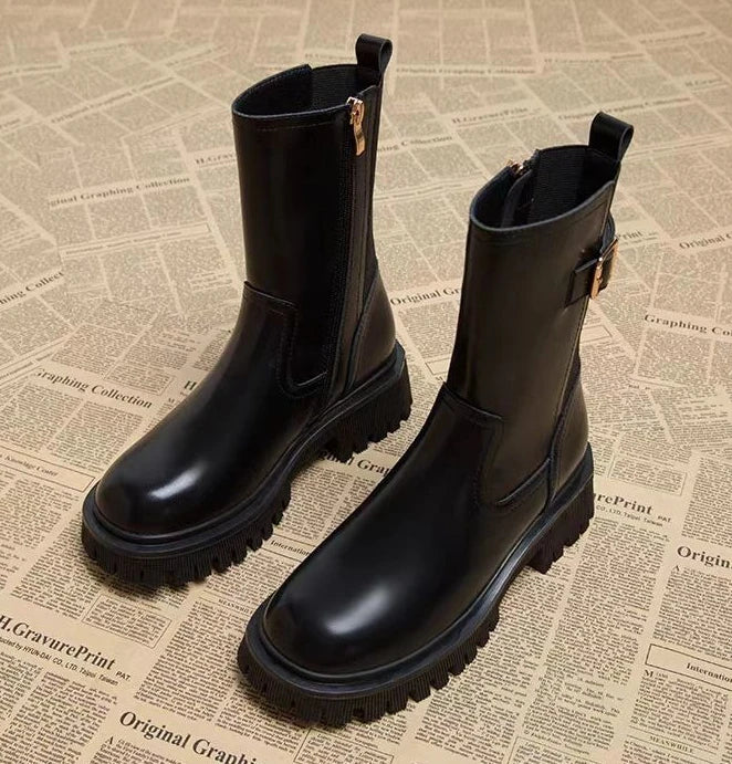 Leather Platform Women's Ankle Boots Autumn Winter Chelsea Female Short Shoes Round Toe Booties Trend 2025 Designer Luxury Boot