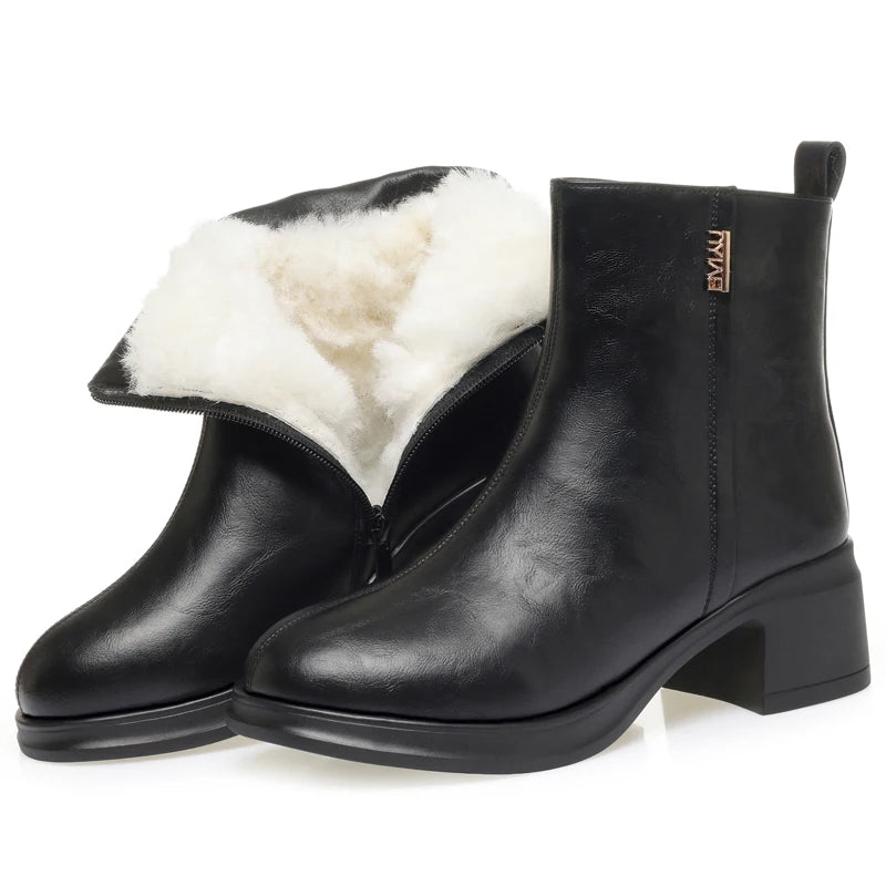 AIYUQI Women's Ankle Boots Wool Warm 2025 New Genuine Leather Snow Boots for Women Large Size Fashiona Retro Winter Boots