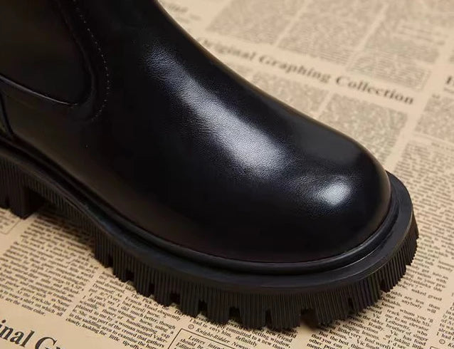 Leather Platform Women's Ankle Boots Autumn Winter Chelsea Female Short Shoes Round Toe Booties Trend 2025 Designer Luxury Boot