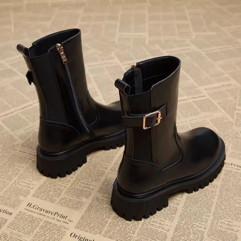 Leather Platform Women's Ankle Boots Autumn Winter Chelsea Female Short Shoes Round Toe Booties Trend 2025 Designer Luxury Boot