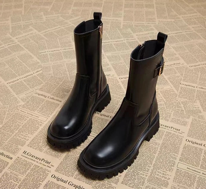 Leather Platform Women's Ankle Boots Autumn Winter Chelsea Female Short Shoes Round Toe Booties Trend 2025 Designer Luxury Boot