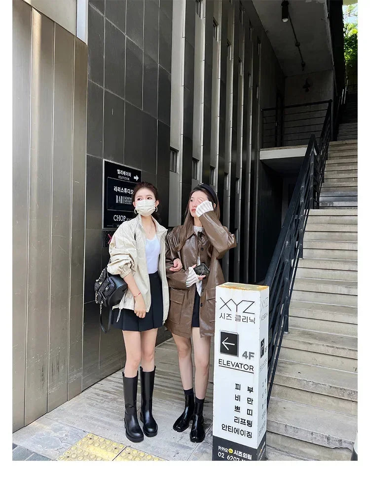 2025 Stretch Slip On Chelsea Boots Woman Split Toe Low Heels Ankle Botas Feminina Tabi Shoes Winter Patent/Matte Leather Botines
