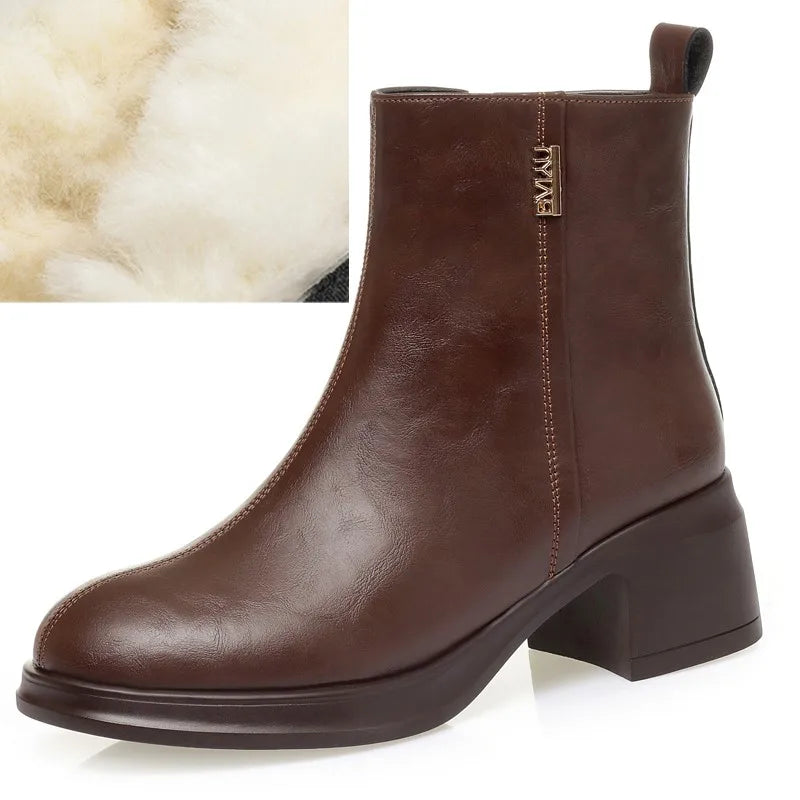AIYUQI Women's Ankle Boots Wool Warm 2025 New Genuine Leather Snow Boots for Women Large Size Fashiona Retro Winter Boots