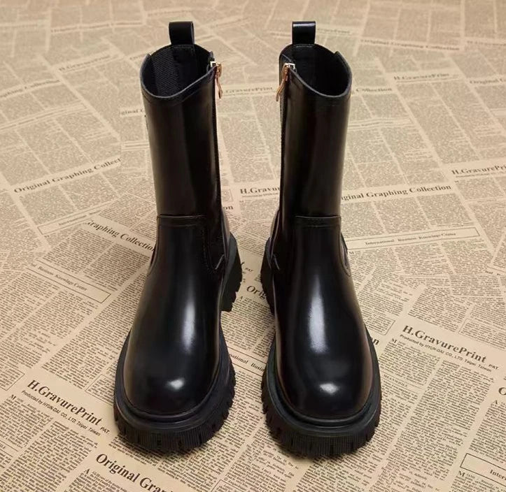 Leather Platform Women's Ankle Boots Autumn Winter Chelsea Female Short Shoes Round Toe Booties Trend 2025 Designer Luxury Boot
