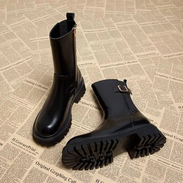 Stylish Women's Leather Platform Ankle Boots