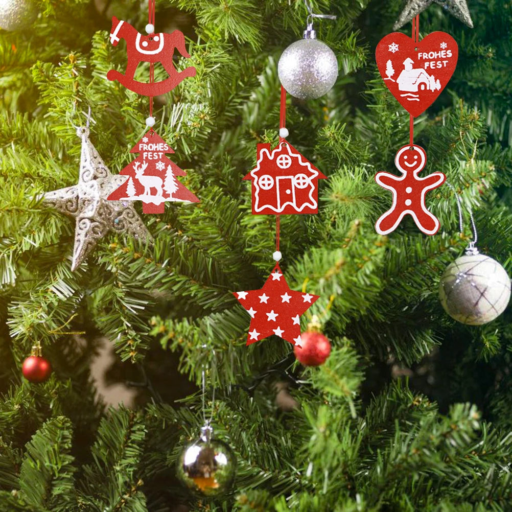 30 Pcs Christmas Tree Wooden Ornaments Set New Year Christmas Tree Decorations Pendant Ornaments