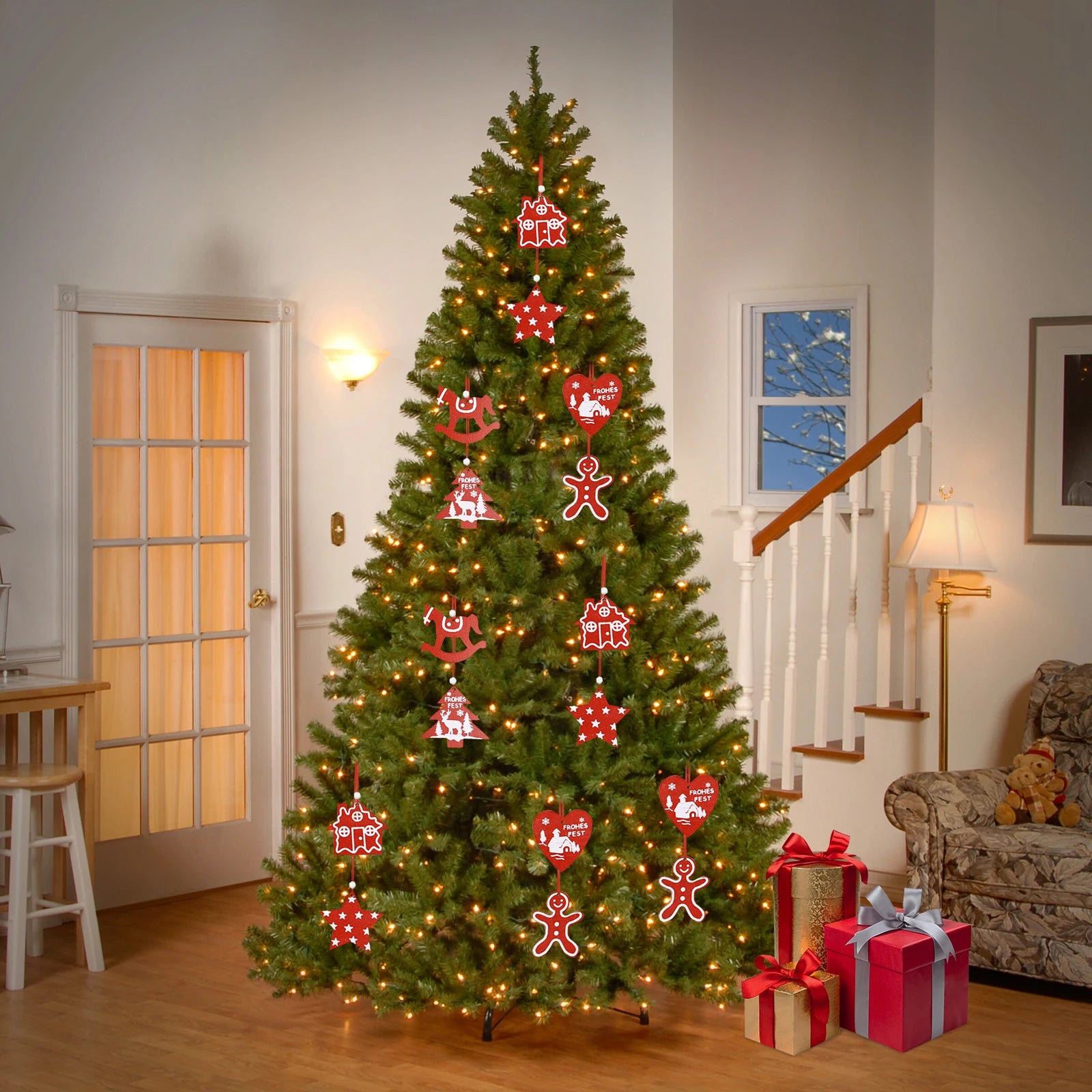 30 Pcs Christmas Tree Wooden Ornaments Set New Year Christmas Tree Decorations Pendant Ornaments