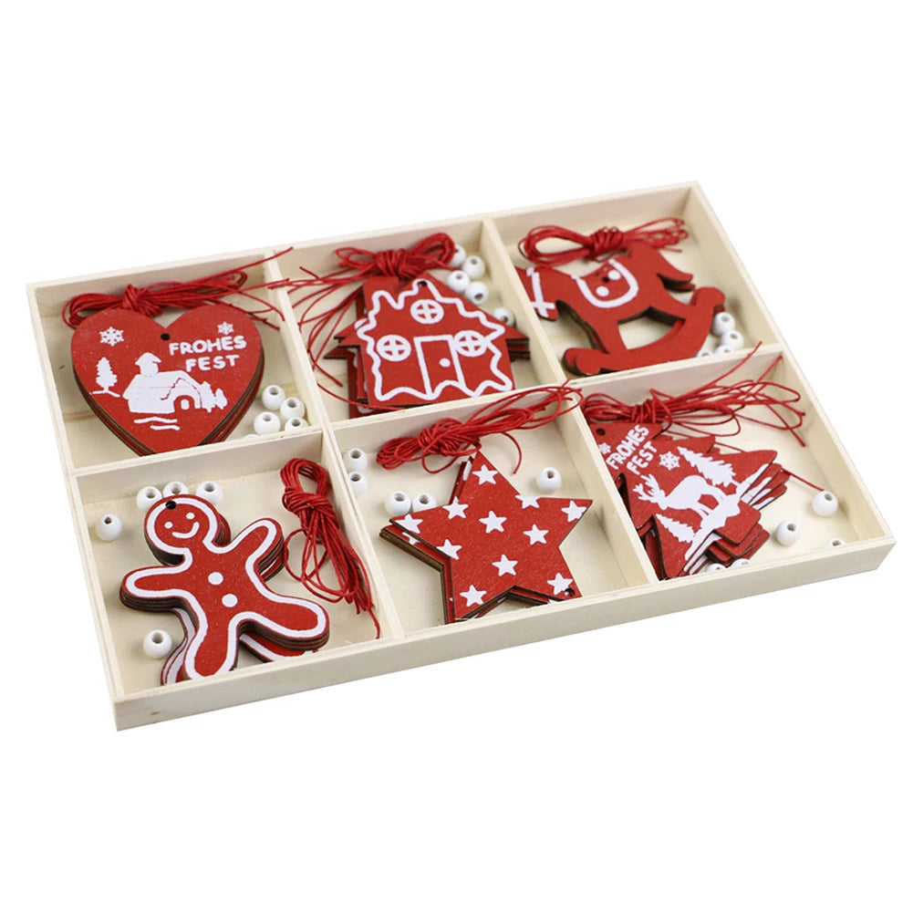 30 Pcs Christmas Tree Wooden Ornaments Set New Year Christmas Tree Decorations Pendant Ornaments