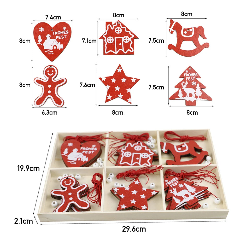 30 Pcs Christmas Tree Wooden Ornaments Set New Year Christmas Tree Decorations Pendant Ornaments