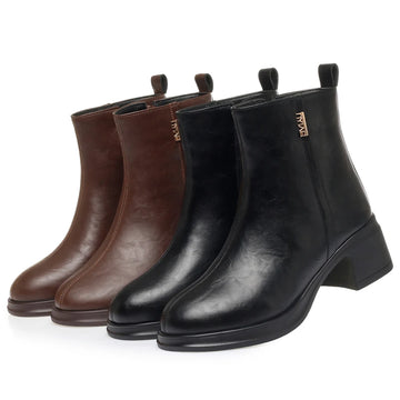 AIYUQI Women's Genuine Leather Ankle Boots - Wool Warmth