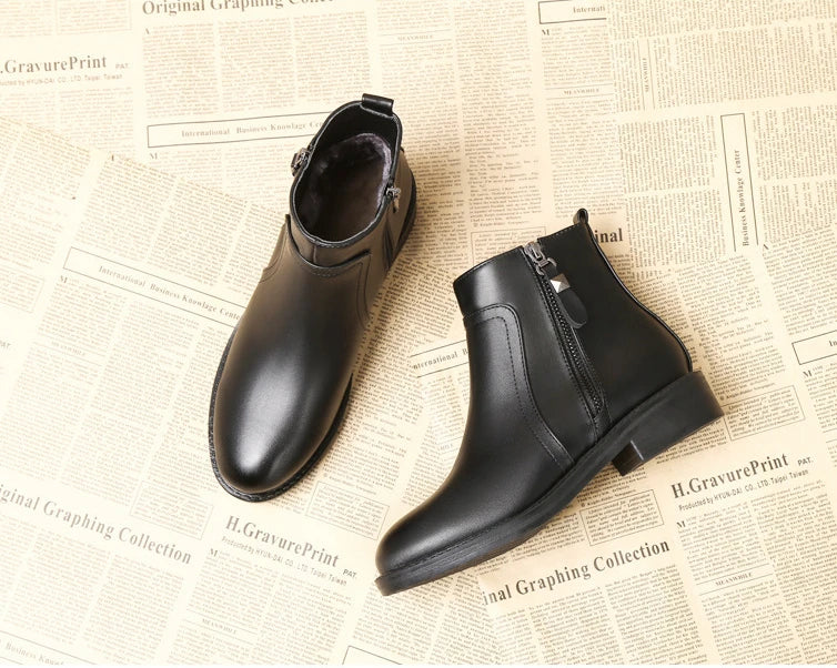 Ankle Boots Women Black Warm Plush Korean Version Side Zipper Cotton Boots Female Flat Luxury Chelsea Boots Short Shoes 2024