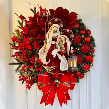 Elegant Christmas Wreath with Lantern & Bow