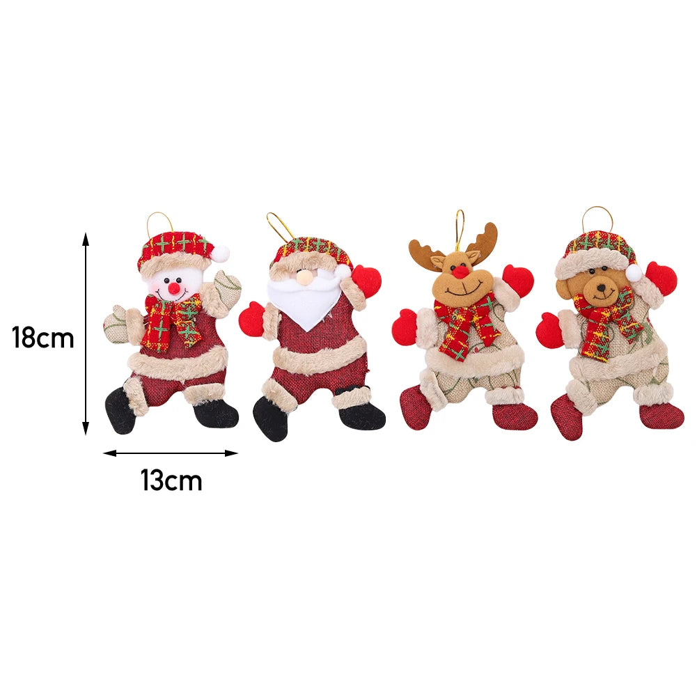 4PCS Christmas tree decoration snowman Santa Claus elk bear cloth doll Christmas doll pendant ornaments