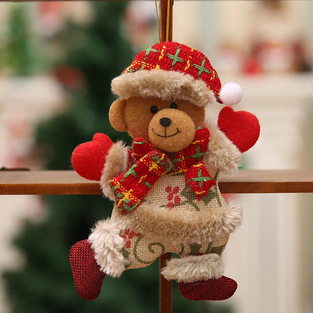 4PCS Christmas tree decoration snowman Santa Claus elk bear cloth doll Christmas doll pendant ornaments