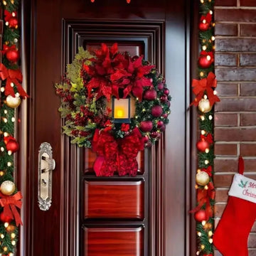 Elegant Christmas Wreath with Lantern & Bow