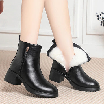 AIYUQI Women's Genuine Leather Ankle Boots - Wool Warmth