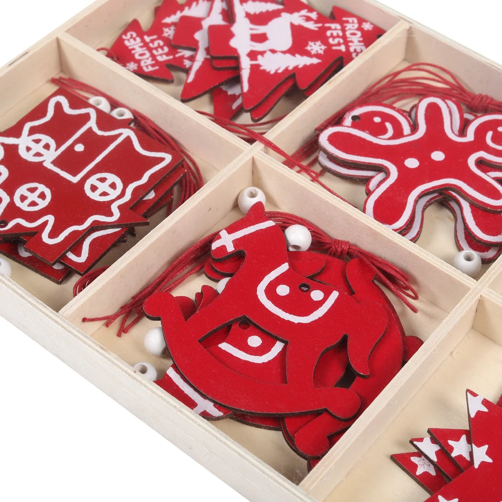 30 Pcs Christmas Tree Wooden Ornaments Set New Year Christmas Tree Decorations Pendant Ornaments