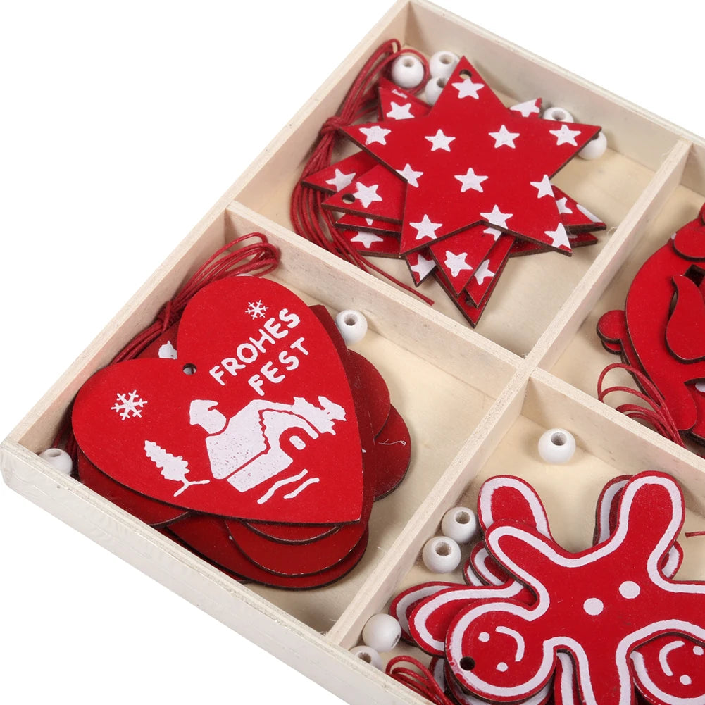 30 Pcs Christmas Tree Wooden Ornaments Set New Year Christmas Tree Decorations Pendant Ornaments